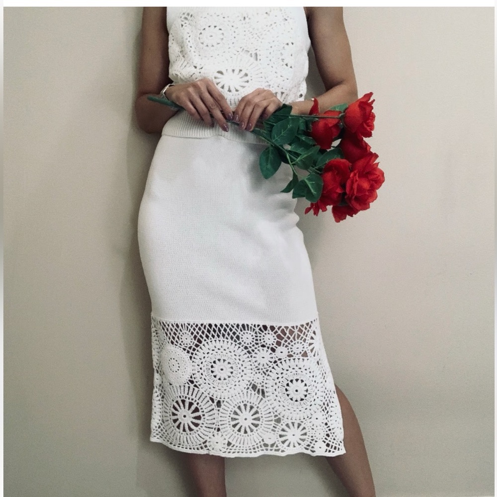 Elegant Cream SET Crochet Dress HOUSE OF HARLOW